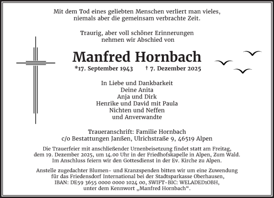 Traueranzeige von Manfred Hornbach von NNA