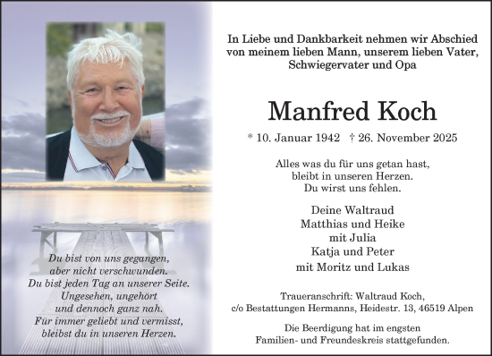 Traueranzeige von Manfred Koch von NNA