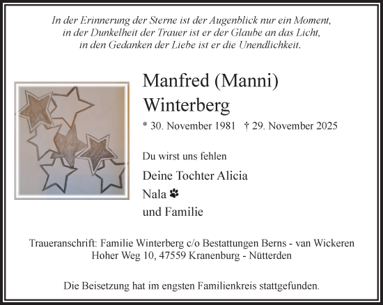 Traueranzeige von Manfred Winterberg von NNA