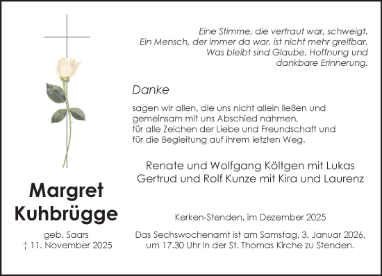 Traueranzeige von Margret Kuhbrügge von NNA
