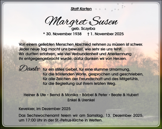 Traueranzeige von Margret Susen von NNA