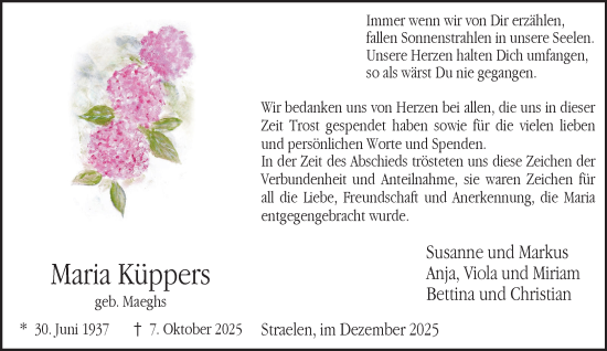 Traueranzeige von Maria Küppers von NNA
