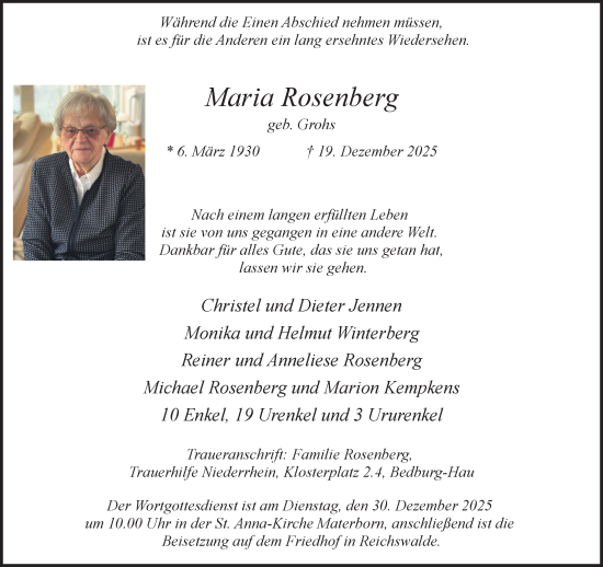 Traueranzeige von Maria Rosenberg von NNA