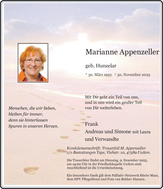 Traueranzeige von Marianne Appenzeller von NNA