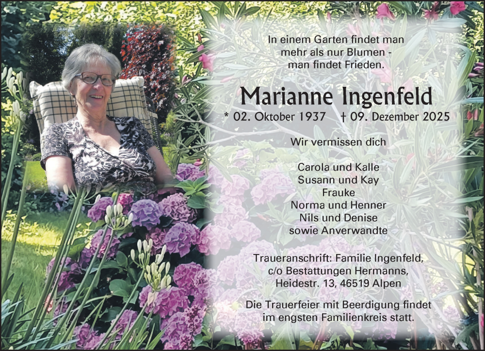  Traueranzeige für Marianne Ingenfeld vom 13.12.2025 aus NNA