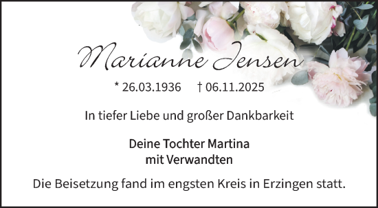Traueranzeige von Marianne Jensen von NNA