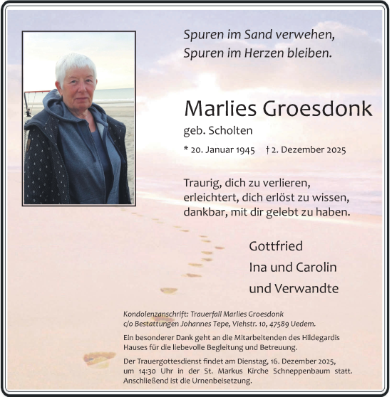 Traueranzeige von Marlies Groesdonk von NNA