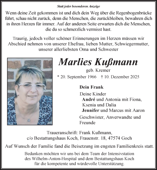 Traueranzeige von Marlies Kußmann von NNA