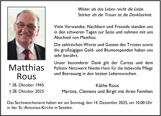 Traueranzeige von Matthias Rous von NNA
