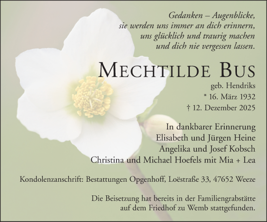Traueranzeige von Mechtilde Bus von NNA