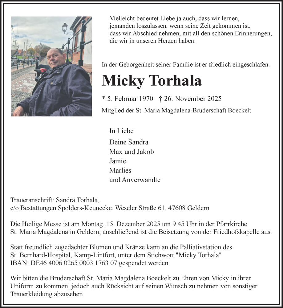  Traueranzeige für Micky Torhala vom 06.12.2025 aus NNA