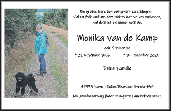 Traueranzeige von Monika van de Kamp von NNA