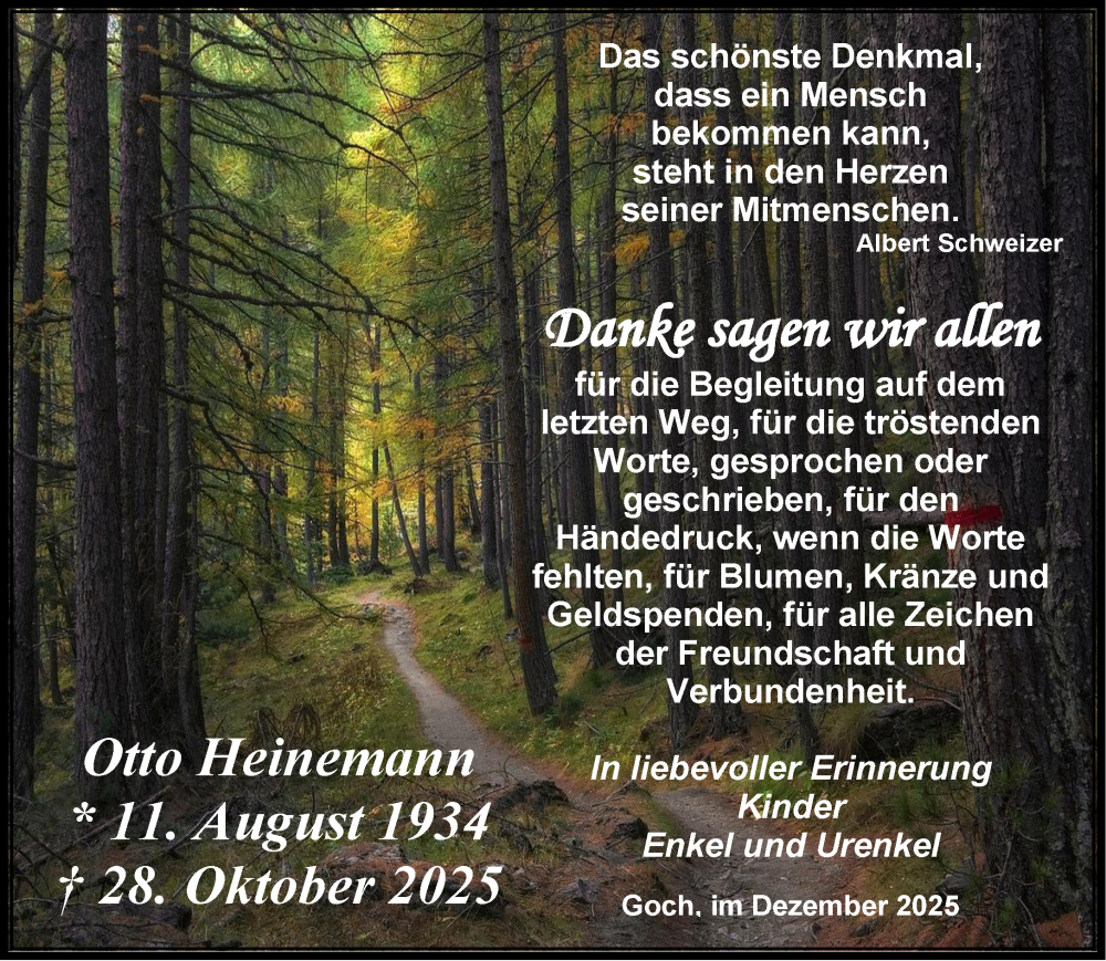  Traueranzeige für Otto Heinemann vom 13.12.2025 aus NNA