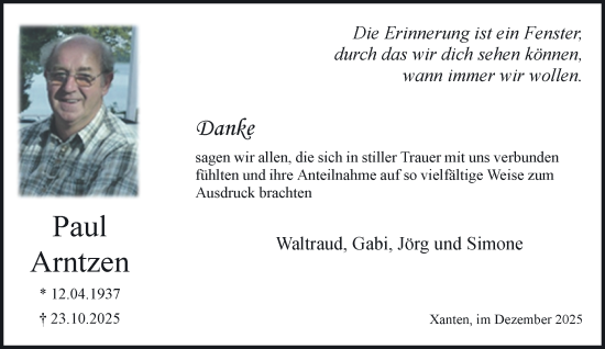 Traueranzeige von Paul Arntzen von NNA