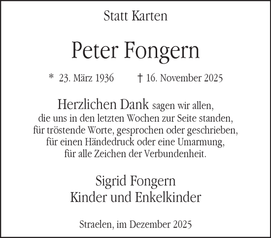 Traueranzeige von Peter Fongern von NNA