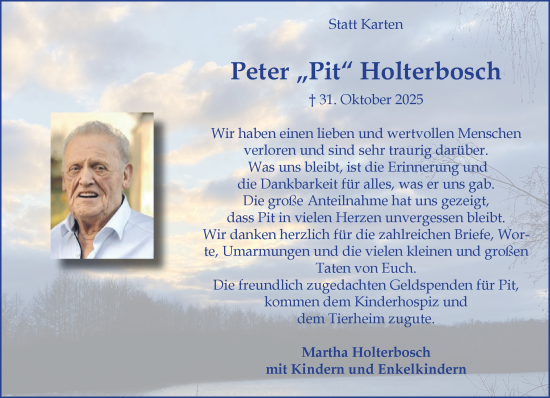 Traueranzeige von Peter Holterbosch von NNA