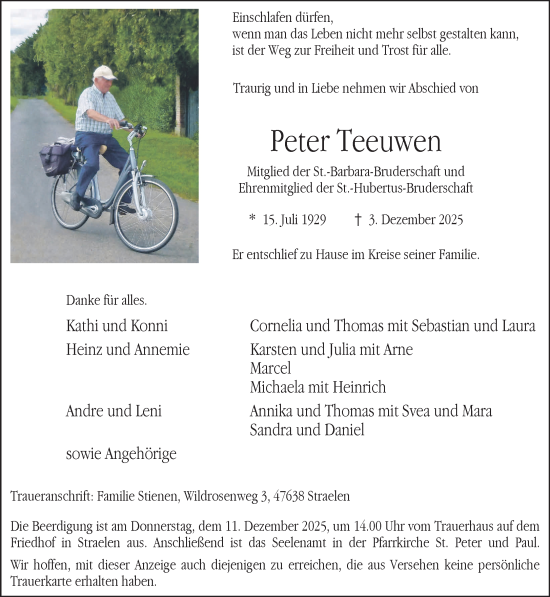Traueranzeige von Peter Teeuwen von NNA