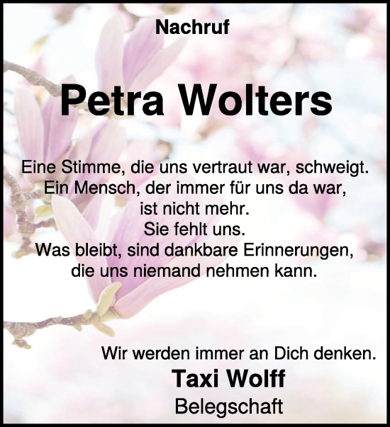 Traueranzeige von Petra Wolters von NNA