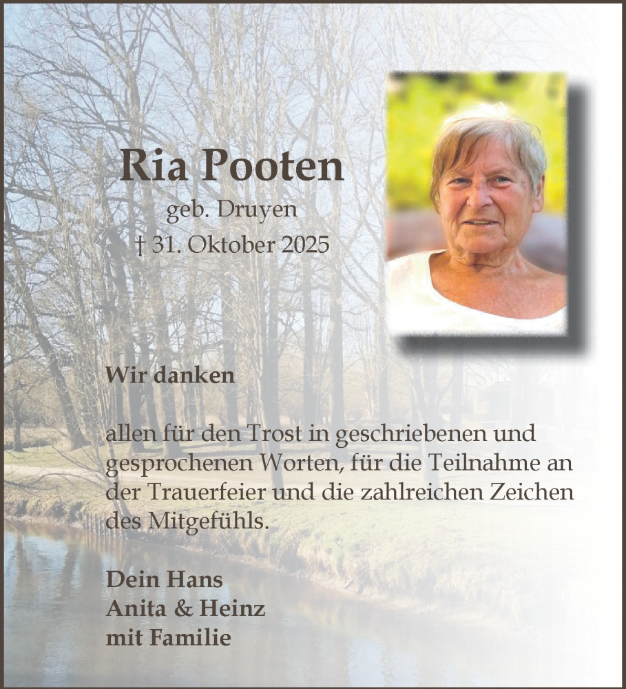  Traueranzeige für Ria Pooten vom 20.12.2025 aus NNA