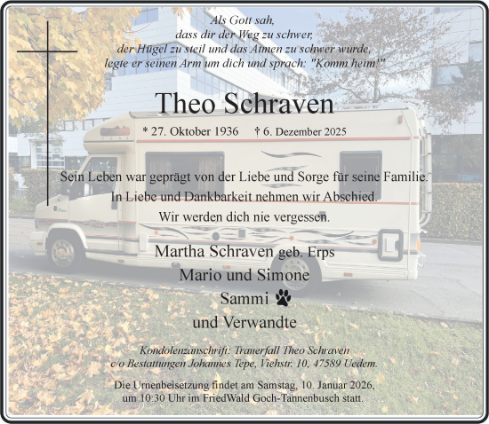 Traueranzeige von Theo Schraven von NNA