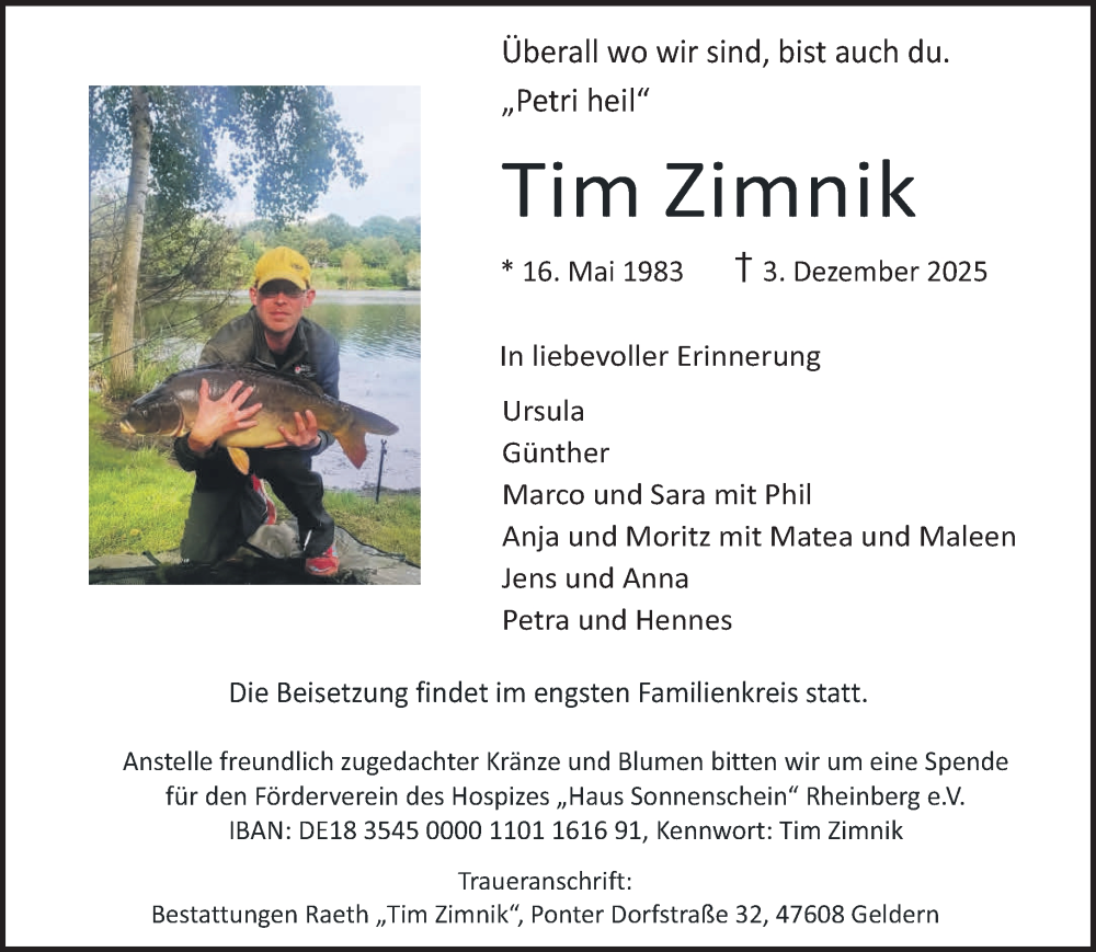  Traueranzeige für Tim Zimnik vom 06.12.2025 aus NNA