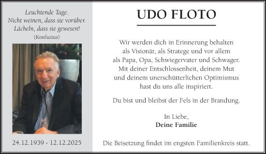 Traueranzeige von Udo Floto von NNA