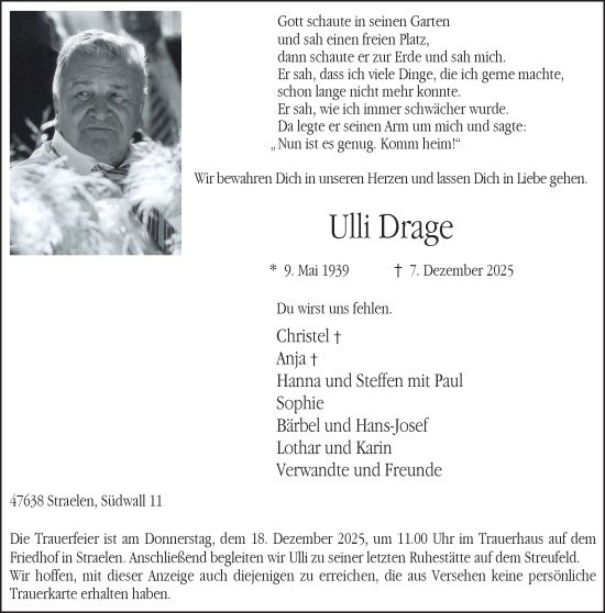 Traueranzeige von Ulli Drage von NNA