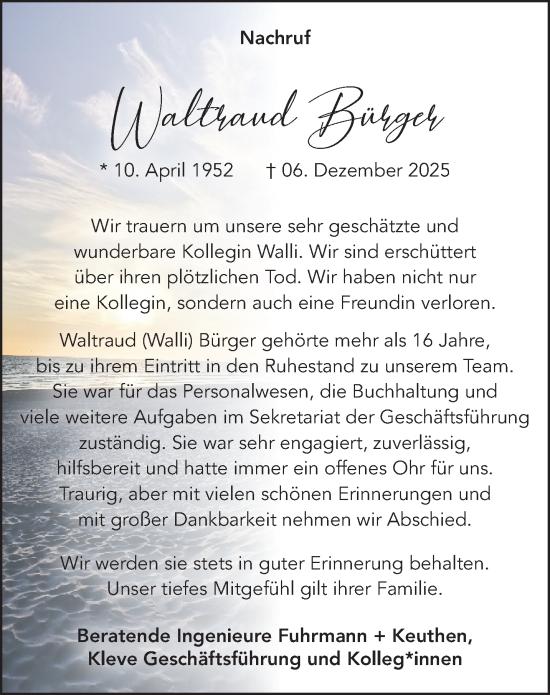 Traueranzeige von Waltraud Bürger von NNA
