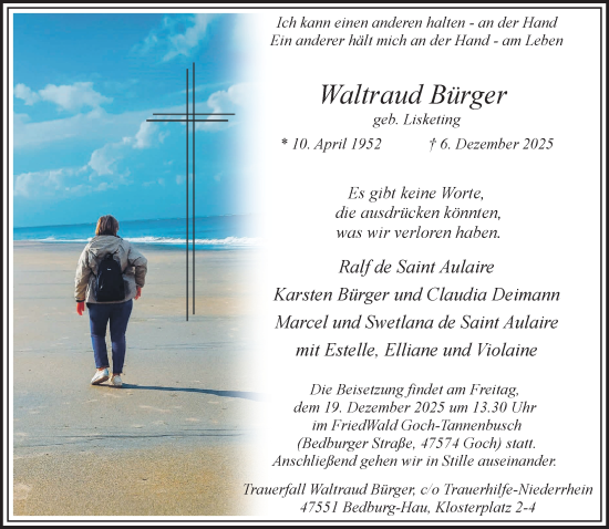 Traueranzeige von Waltraud Bürger von NNA