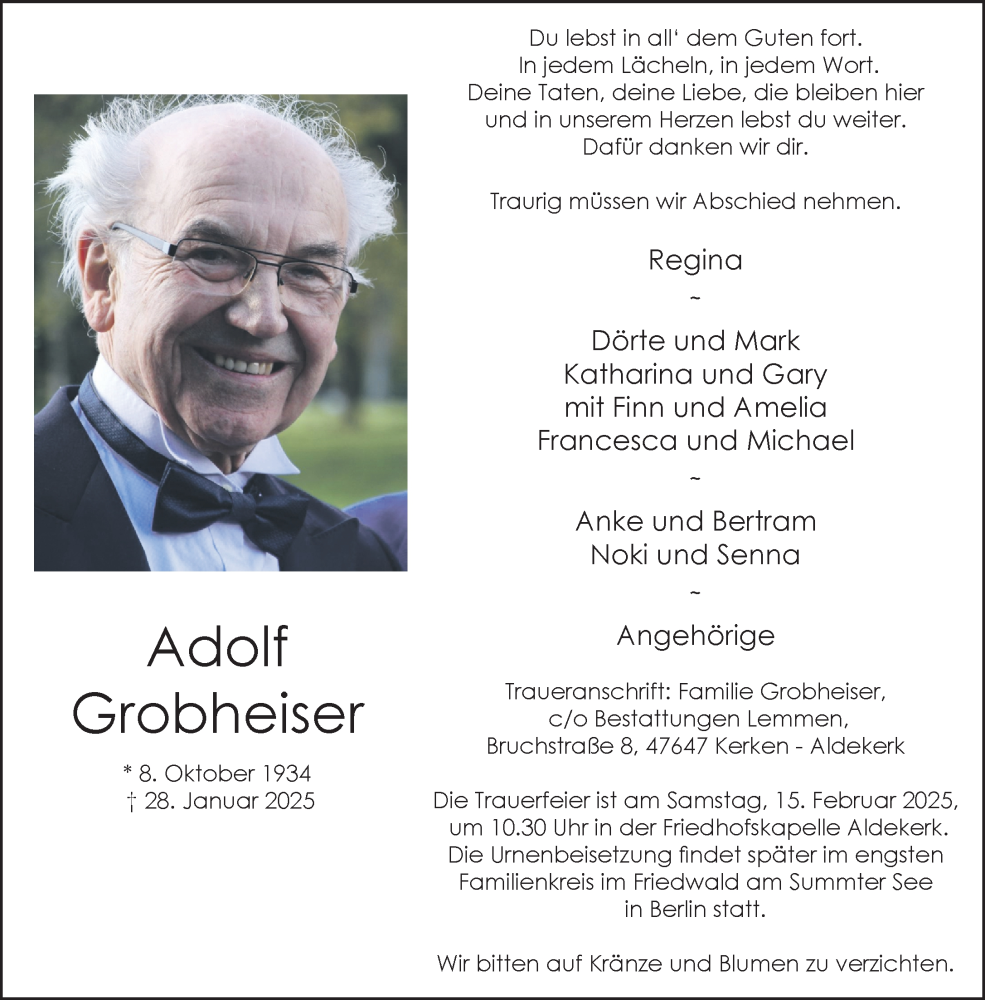  Traueranzeige für Adolf Grobheiser vom 08.02.2025 aus NNA