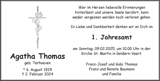 Traueranzeige von Agatha Thomas von NNA