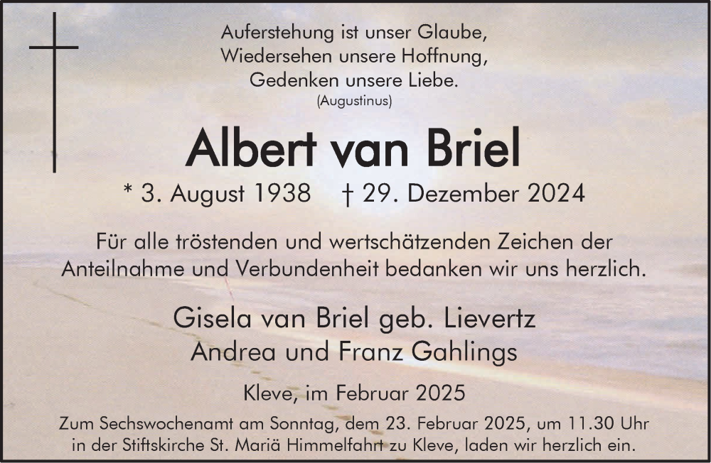  Traueranzeige für Albert van Briel vom 15.02.2025 aus NNA