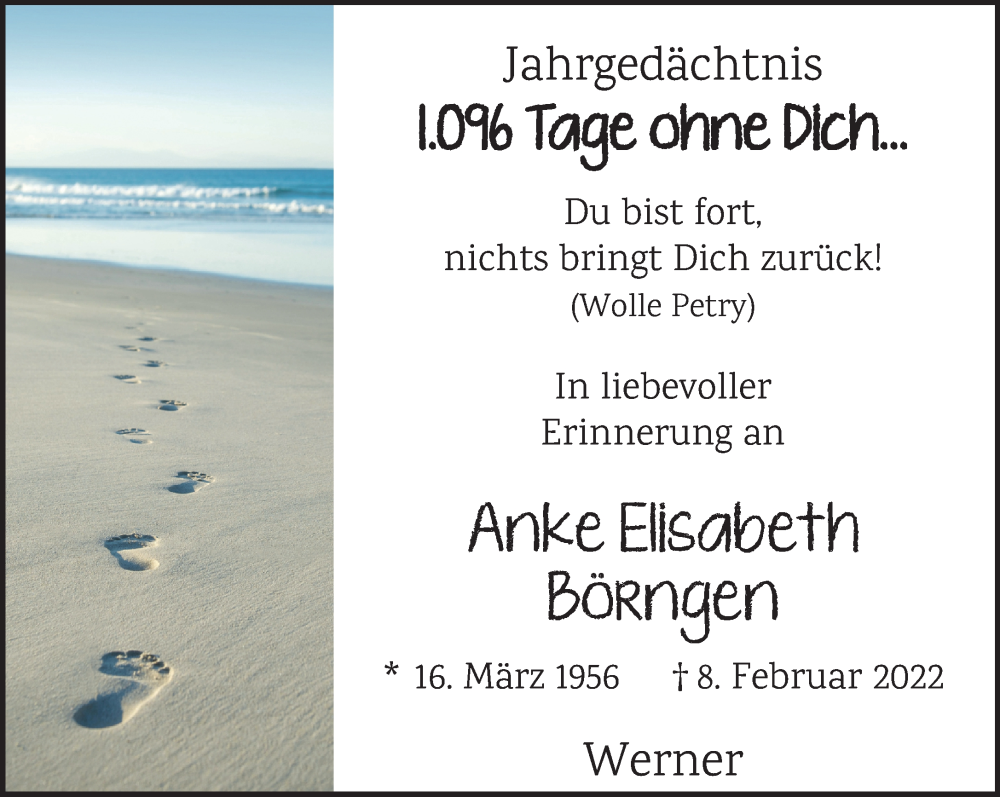  Traueranzeige für Anke Elisabeth Börngen vom 08.02.2025 aus NNA