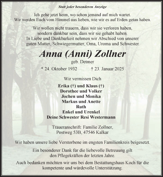 Traueranzeige von Anna Zollner von NNA