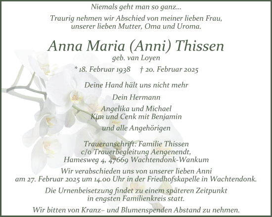 Traueranzeige von Anna Maria Thissen von NNA