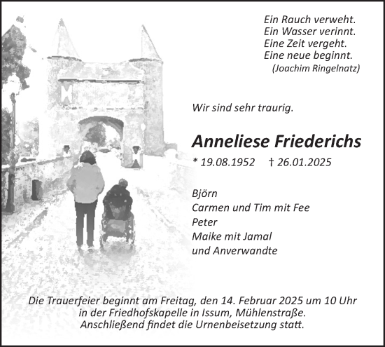 Traueranzeige von Anneliese Friederichs von NNA
