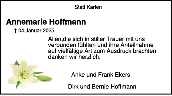 Traueranzeige von Annemarie Hoffmann von NNA