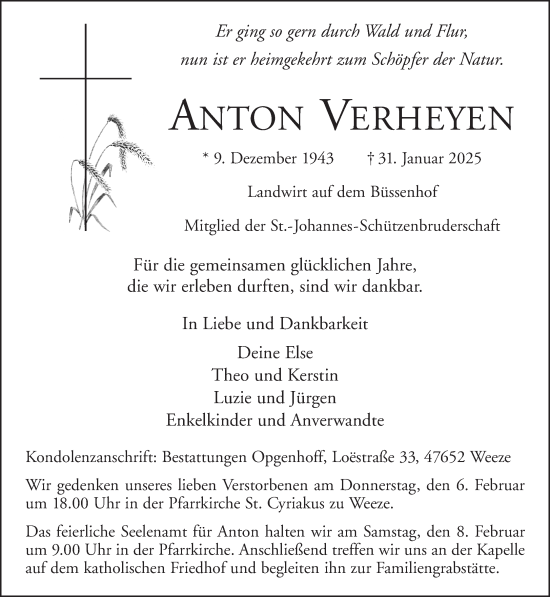 Traueranzeige von Anton Verheyen von NNA