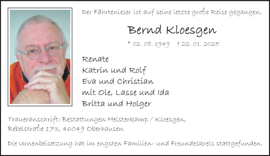 Traueranzeige von Bernd Kloesgen von NNA