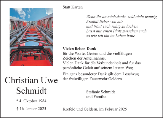 Traueranzeige von Christian Uwe Schmidt von NNA