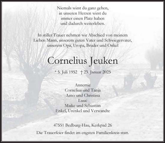 Traueranzeige von Cornelius Jeuken von NNA