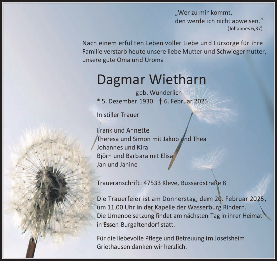 Traueranzeige von Dagmar Wietharn von NNA