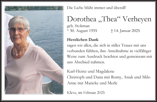 Traueranzeige von Dorothea Verheyen von NNA