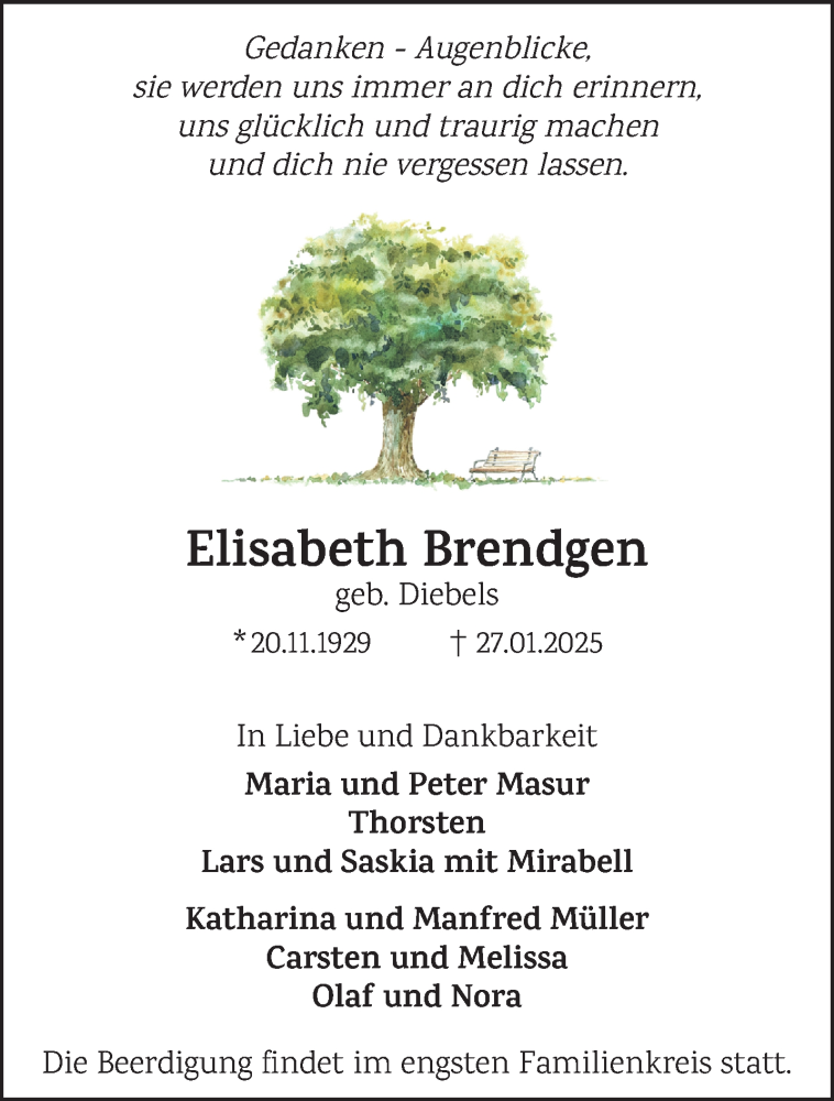 Traueranzeige für Elisabeth Brendgen vom 05.02.2025 aus NNA