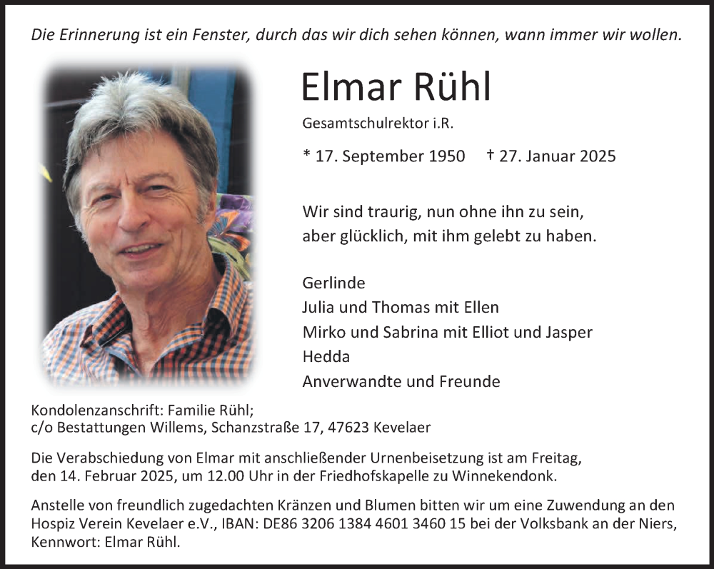  Traueranzeige für Elmar Rühl vom 08.02.2025 aus NNA