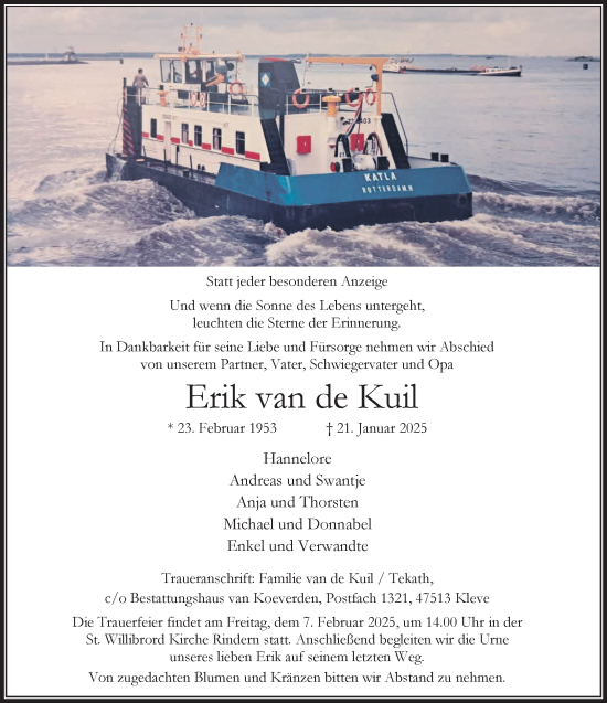 Traueranzeige von Erik van de Kuil von NNA