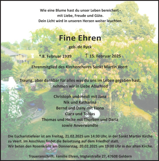 Traueranzeige von Fine Ehren von NNA
