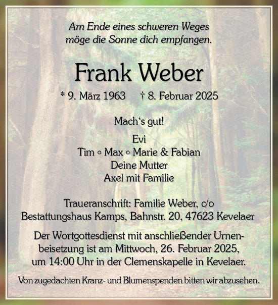 Traueranzeige von Frank Weber von NNA