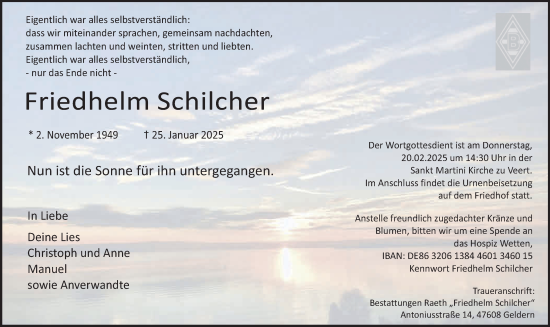 Traueranzeige von Friedhelm Schilcher von NNA