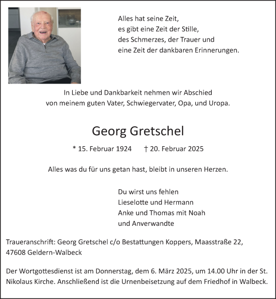 Traueranzeige von Georg Gretschel von NNA